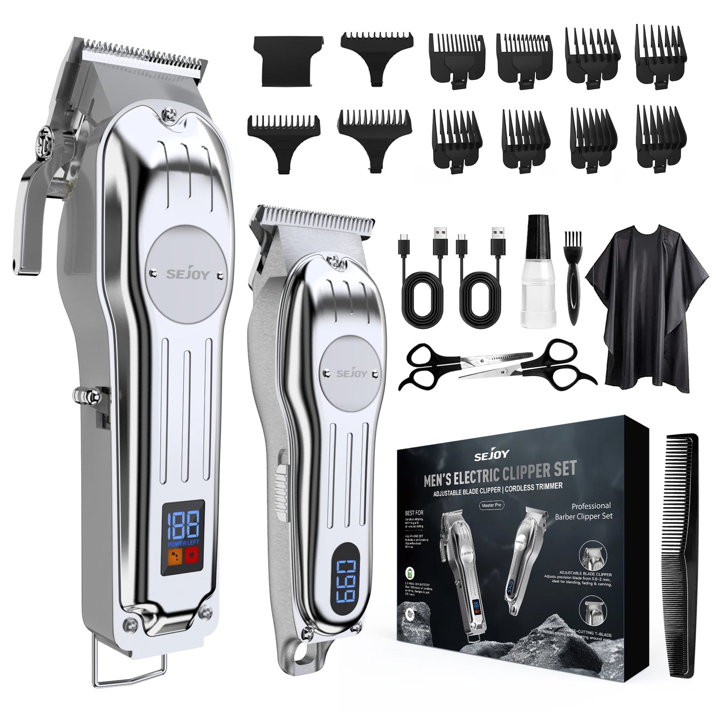 Sejoy Rechargeable Hair Clipper Combo Professional Electric Hair Trimmer Set Cordless Haircut Machine Kits for Barber