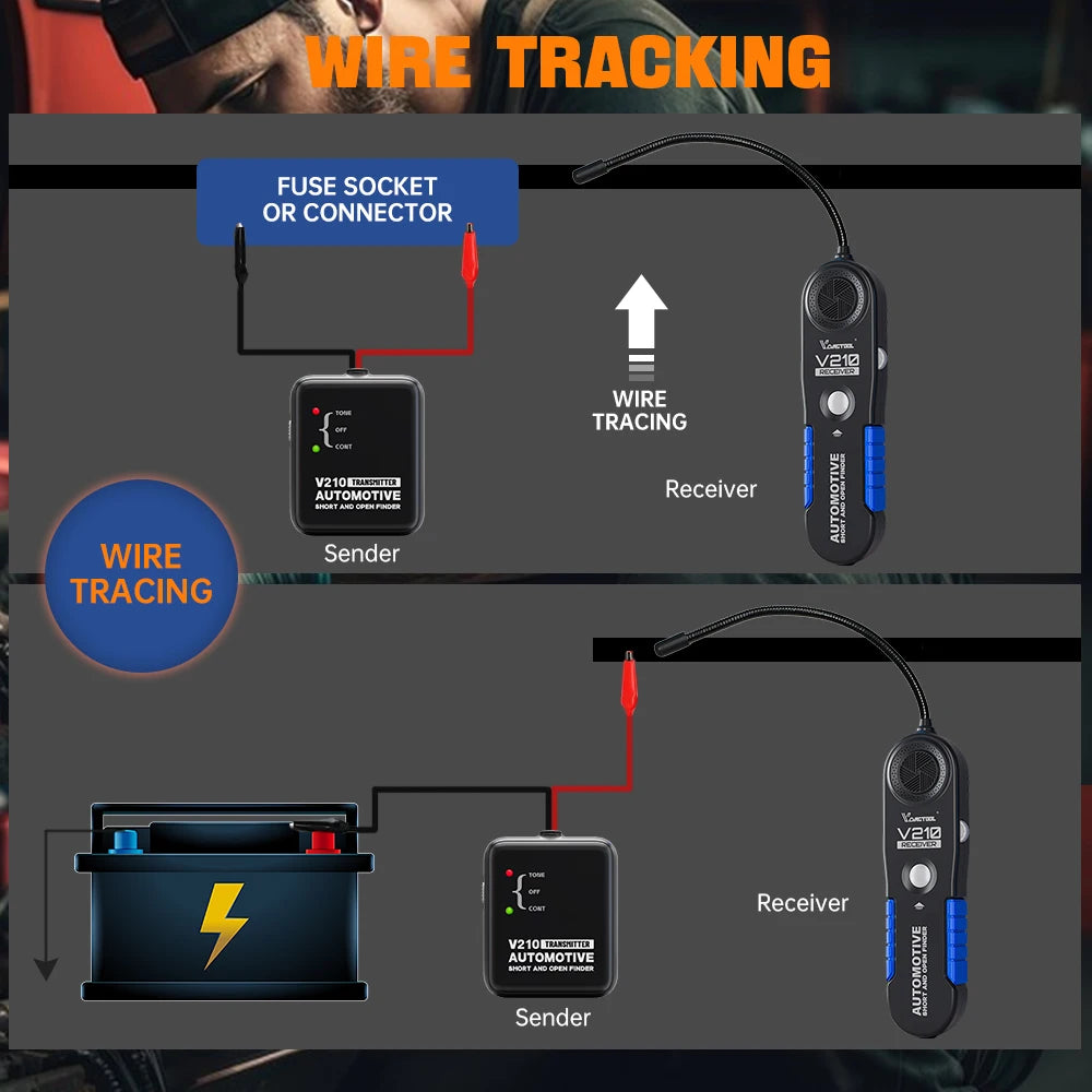 VDIAGTOOL V210 Automotive Circuit Tester Car Electrical Tester Open & Short Finder Wire Breaker Finder Fault Probe Cable Tracker