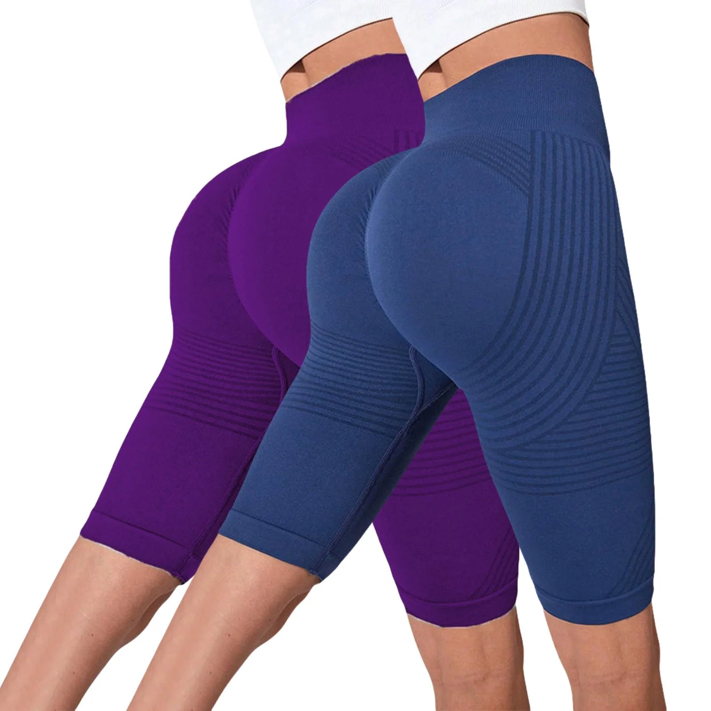2-Pack of European and American hot-selling seamless hip-lifting fitness pants, belly-tight high-waisted peach hip yoga shorts