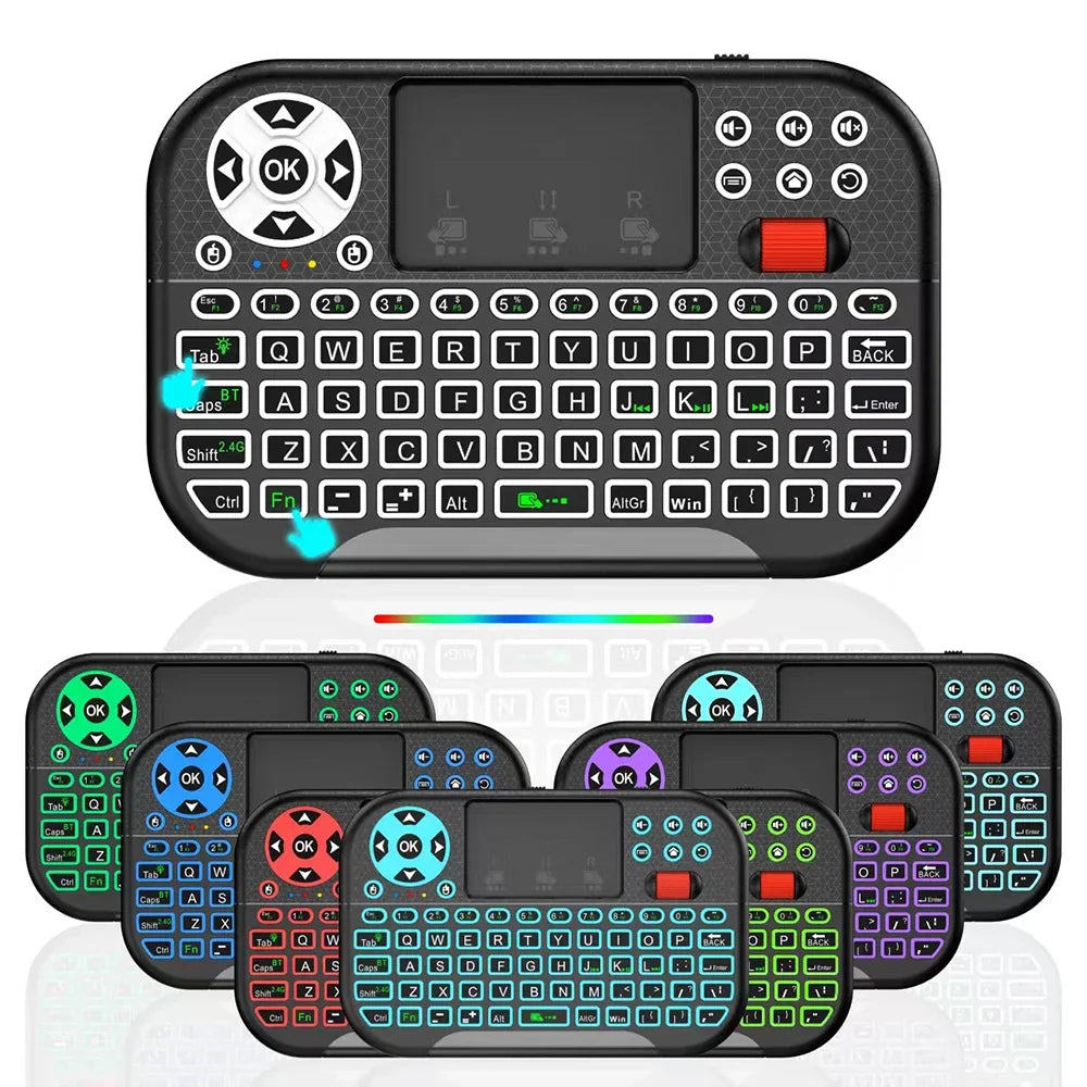 KEBIDUMEI Mini Wireless Keyboard with Scroll Wheel Touchpad  8 Color Backlit BT 2.4G Dual Mode Air Mouse Remote for PC TV Box