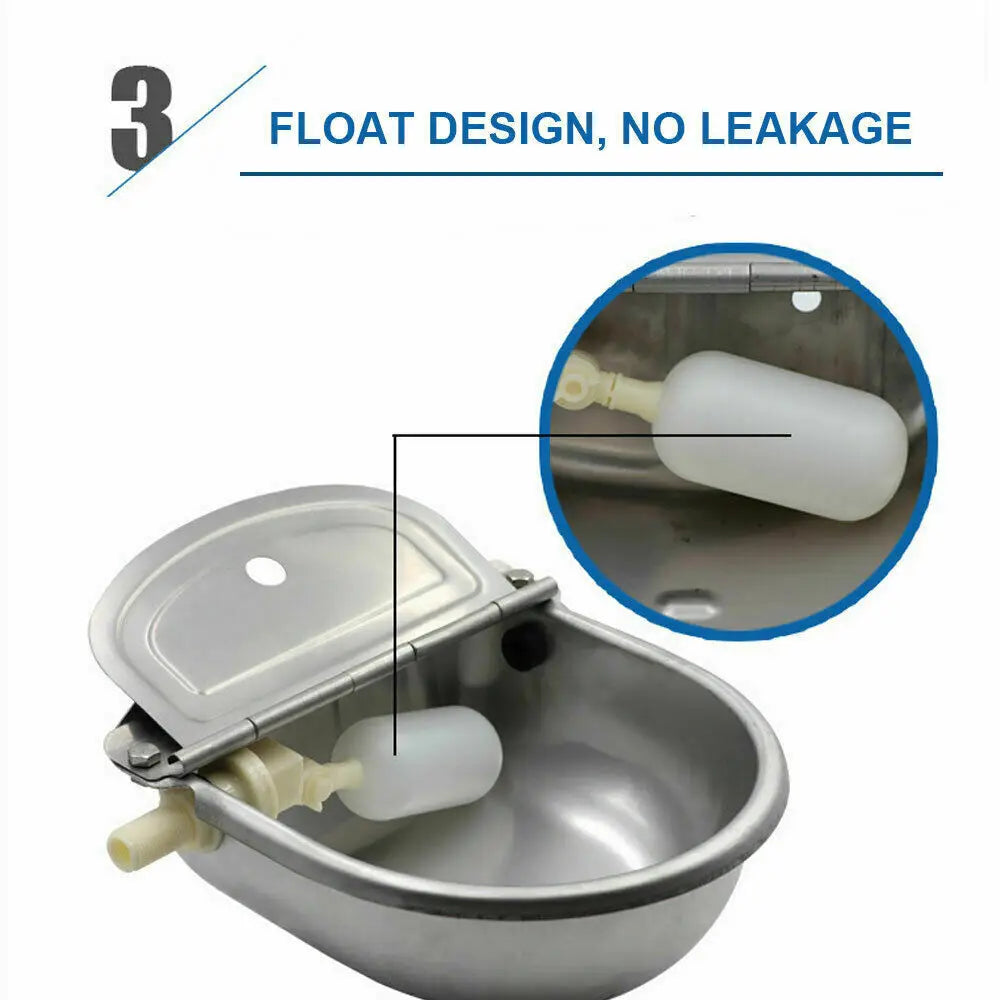 Stainless Steel Water Trough Bowl Automatic Drinking Dog Horse Chicken Auto Fill