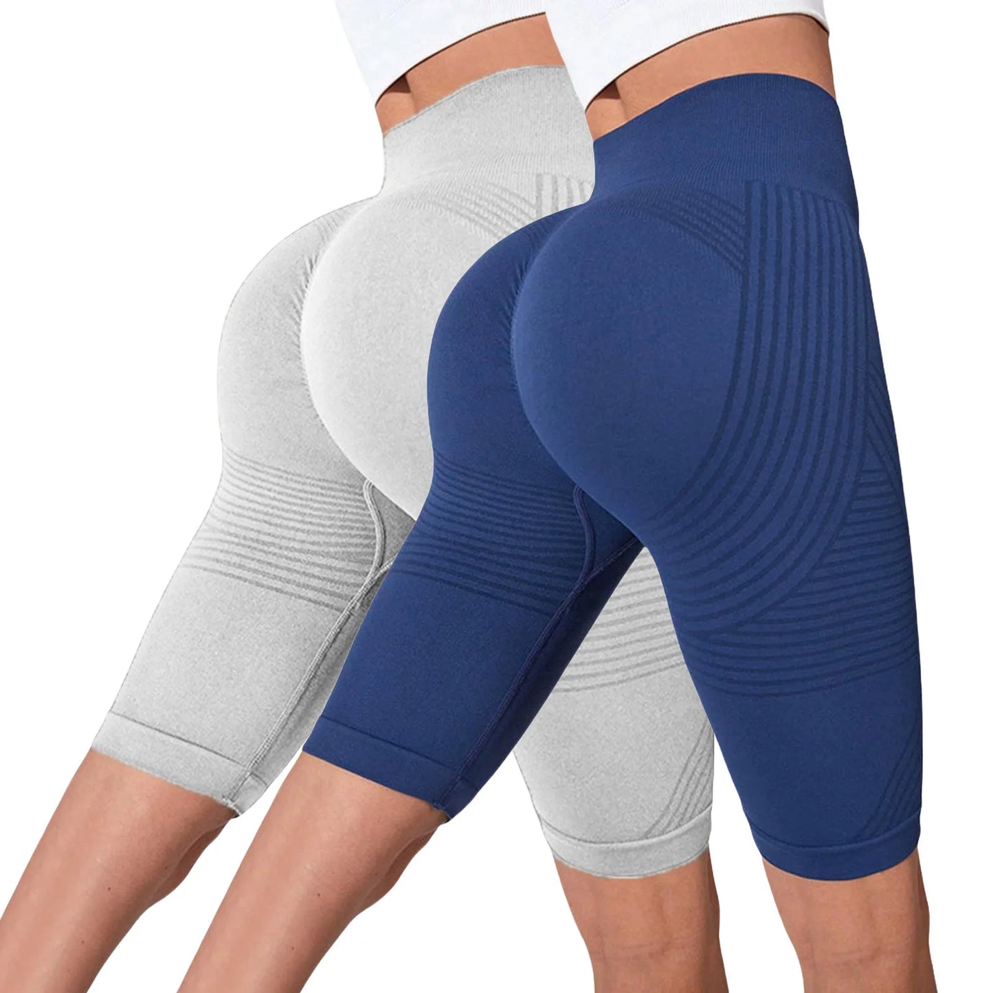 2-Pack of European and American hot-selling seamless hip-lifting fitness pants, belly-tight high-waisted peach hip yoga shorts