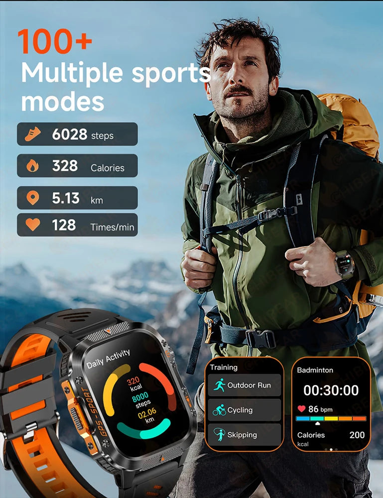 2025 New Military GPS Sports Smart Watch Men 3ATM Waterproof Compass 540mAh Bluetooth Call Heart Rate Smartwatches Android IOS