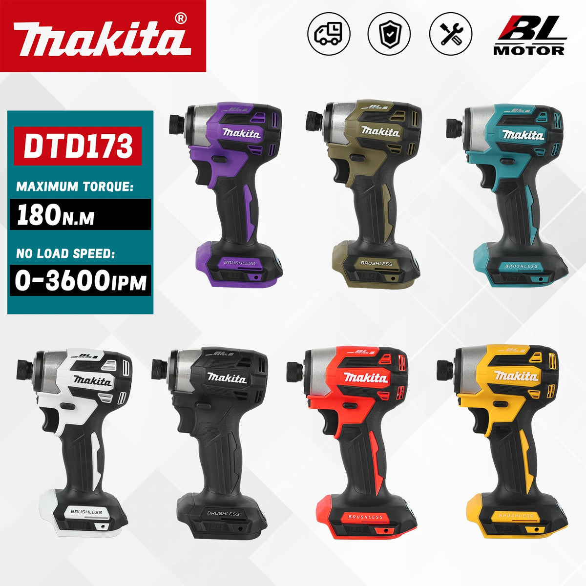 Makita DTD173 NEW 2026 180N.M Max Torque Brushless Impact Driver 0-36700RPM High Efficiency Cordless DIY Power tools