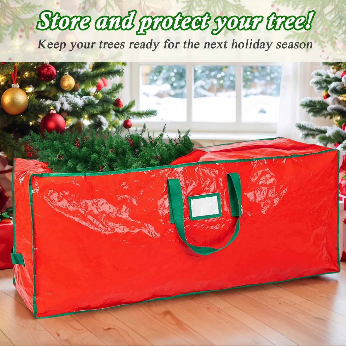 PE Xmas Tree Storage Bag w/ Handle Waterproof Fold Tree Package Bag (122 RED)