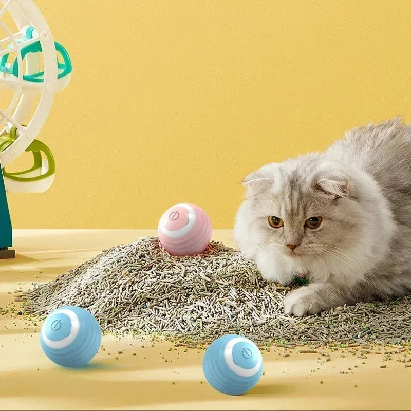 USB Rechargeable Smart Cat Ball Toy Automatic Obstacle Avoid Rolling LED Light Interactive Kitten Self Play Pet Toys