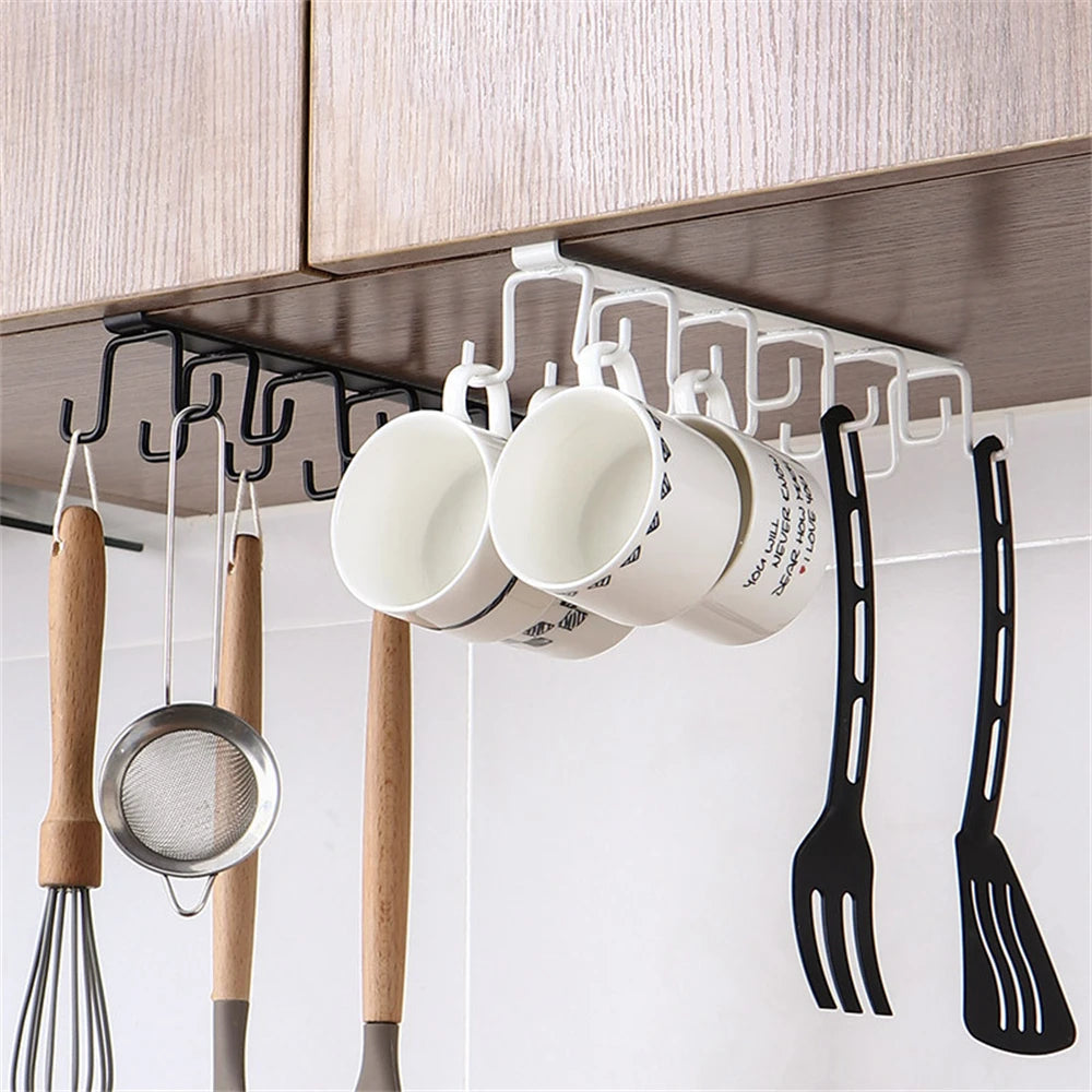 Double Hook Under Shelf Kitchen Cabinet Hanger Organiser Mug Cup Rack Holder
