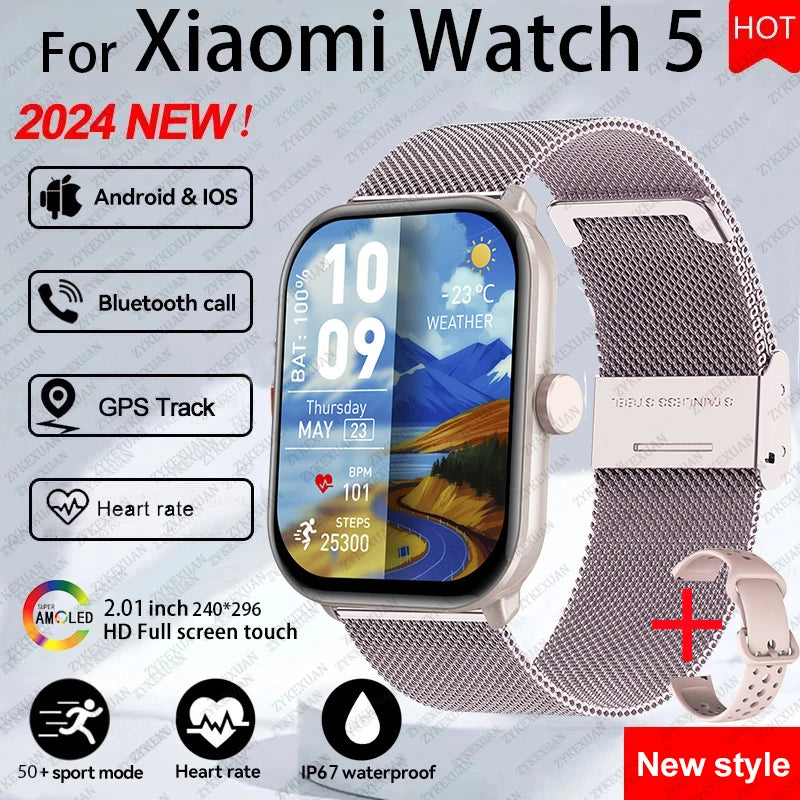 Watch 5 Smart Watch Men HD AMOLED Screen Fitness Tracker Heart Rate Bluetooth Call GPS Track Waterproof Sports SmartWatch Women