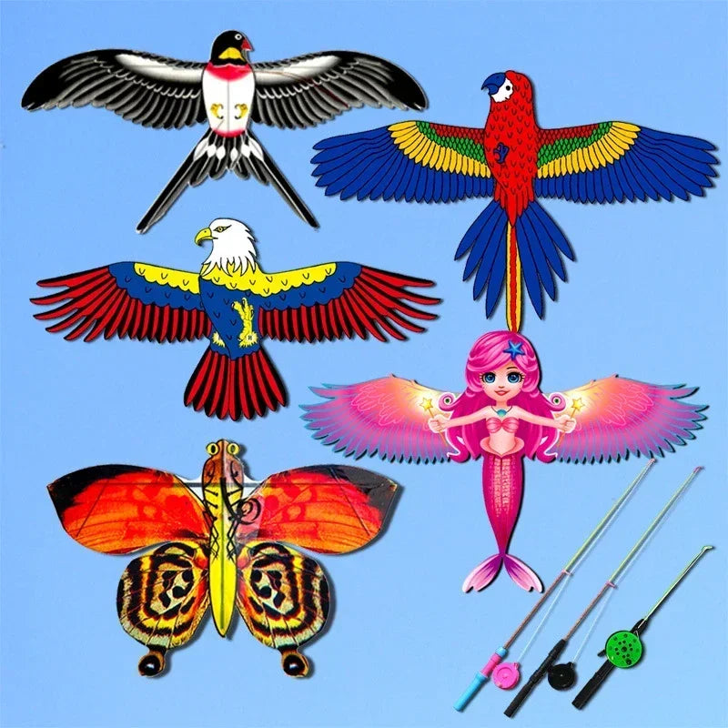 Cartoon Children Kite Mini Plastic Toys Kite + 40cm Hand Brake Fishing Rod Outdoor Fun Sports Toys Kites For Kids Gifts