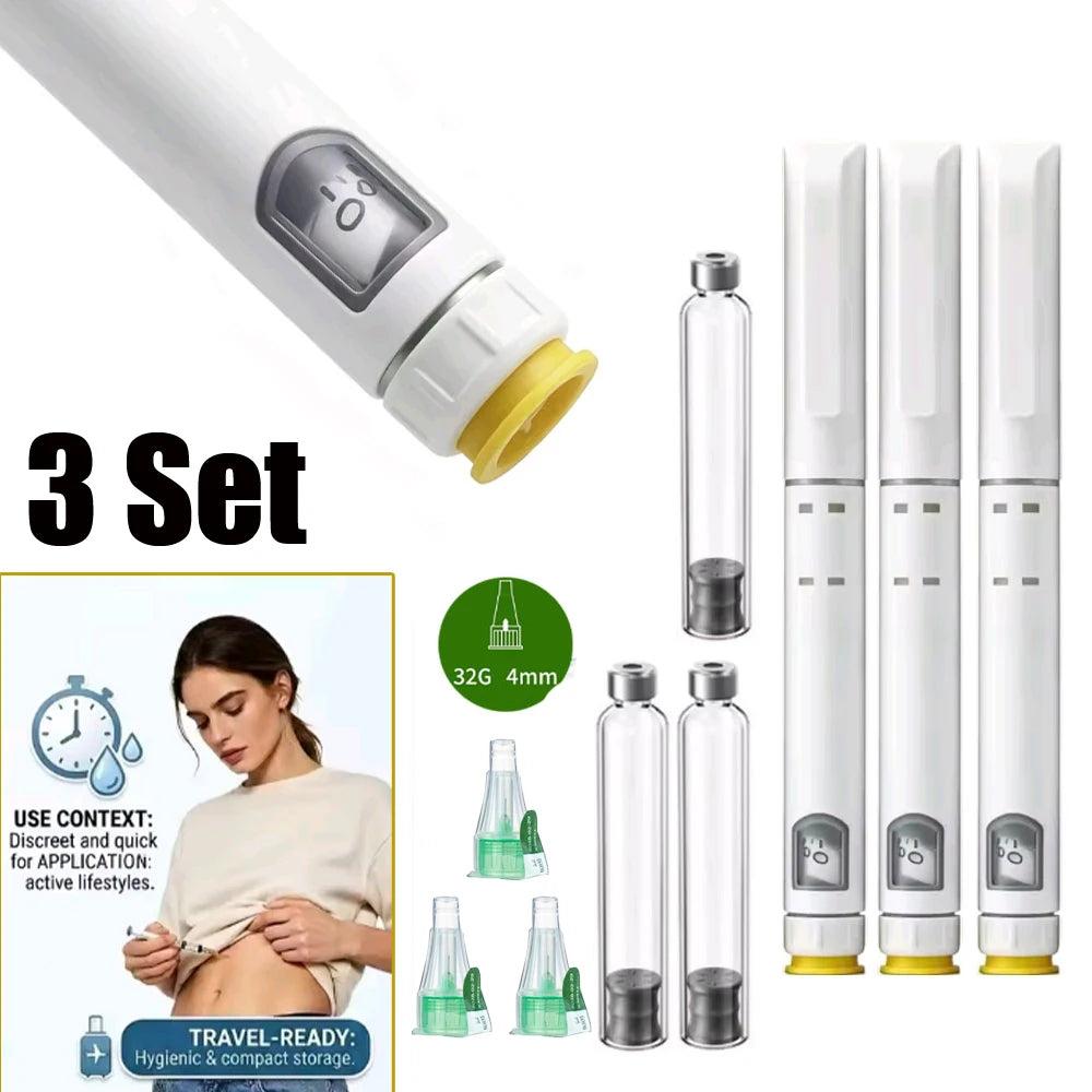 Disposable Sterile Injection Pen Insulin Injection Pen Adjustable Growth Hormone Dose 60U with 3ml Cartridges & 32G 4mm Pen Tip