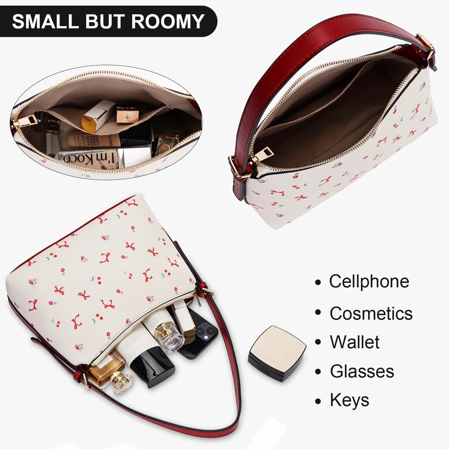 Shoulder Bag for Women Bow Hobo Bag PU Leather Removable Strap Satchel Purse Tote Bag for Work Tavel