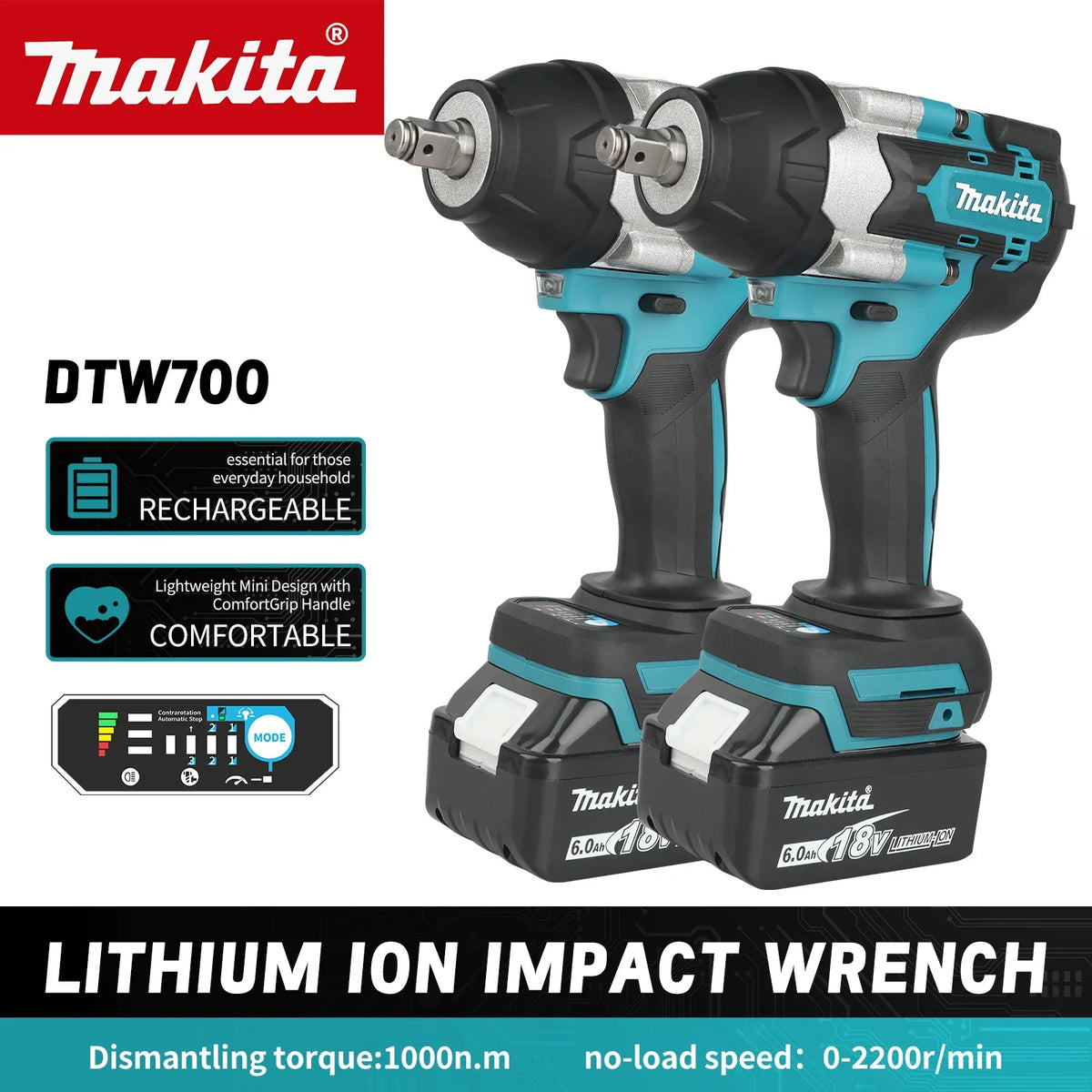 NEW 2026 Makita 18V Cordless DTW700 Impact Wrench,Professional Brushless,700Nm Torque,Variable Speed,Wear Resistant Auto Stop
