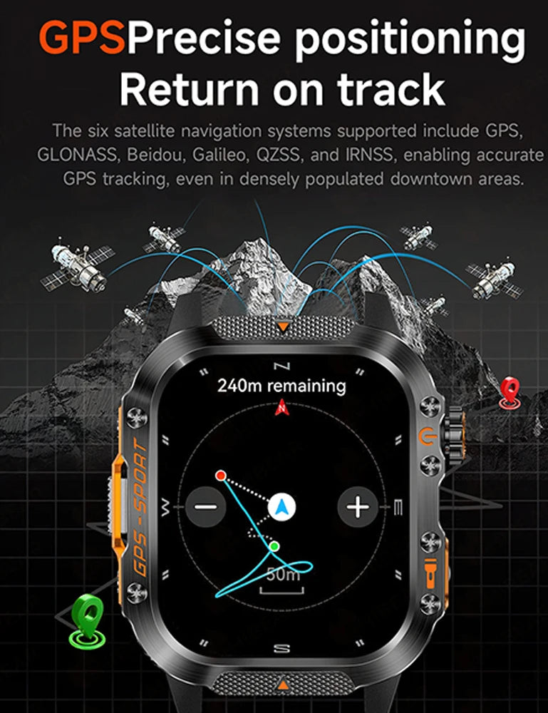 2025 New Military GPS Sports Smart Watch Men 3ATM Waterproof Compass 540mAh Bluetooth Call Heart Rate Smartwatches Android IOS
