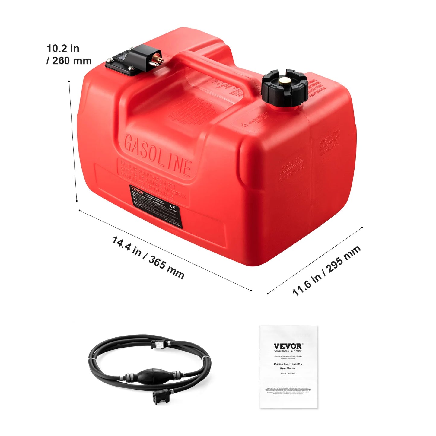 SucceBuy 3/6/12Gal Marine Fuel Tank Portable Boat Fuel Gas Tank with Hose Easy to Carry for Yacht Outboard Engine Fishing Boats
