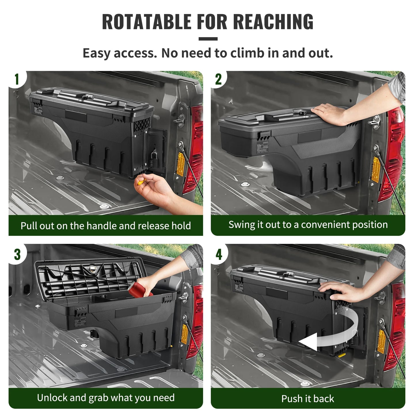 SucceBuy  Truck Bed Storage Box Passenger Side Lockable Lid Waterproof ABS Wheel Well with Password Padlock Tool Box for Trucks