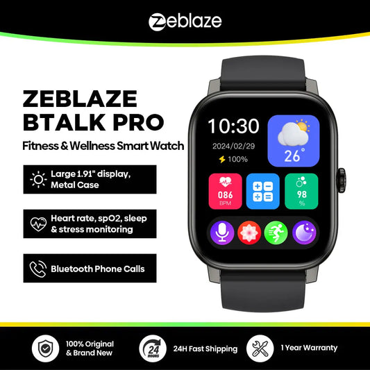 Zeblaze Btalk PRO Voice Calling Smart Watch 1.91'' HD Display Heart Rate SpO2 & Stress Monitor Multiple Sports Modes Smartwatch