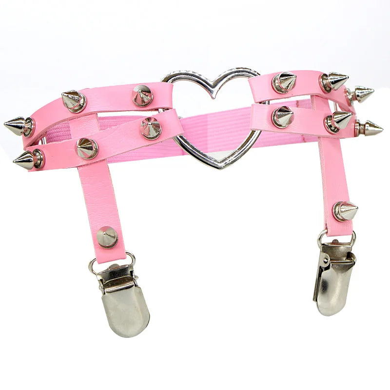 Punk Sexy Spike Garter Belt Rock Rivet Elastic Suspender Belt 2 Clips Harajuku Gothic Goth Studded Women Leglet Stockings Garter