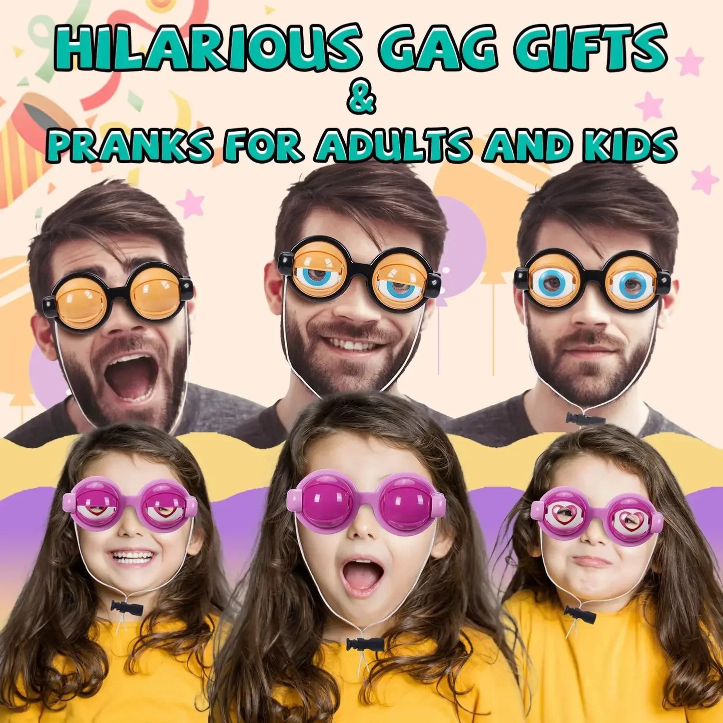 Funny Prank Glasses Novelty Creative Toy Crazy Eyes Blink Big Eye Makeup Party Cosplay Dress up Game Kid Girl Boy Gift Toy