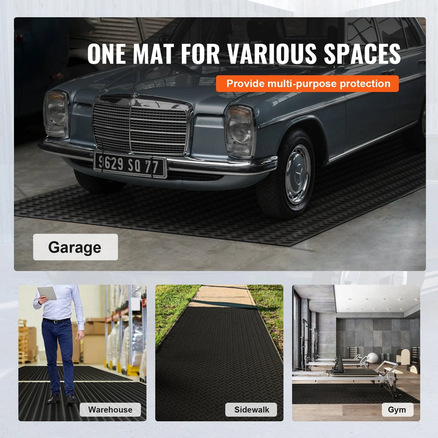 SucceBuy Diamond-Plate Rubber Flooring Roll 4 x 6/8/10/15 ft SBR Rubber Garage Floor Mat Easy to Clean for Under Cars Garage Gym