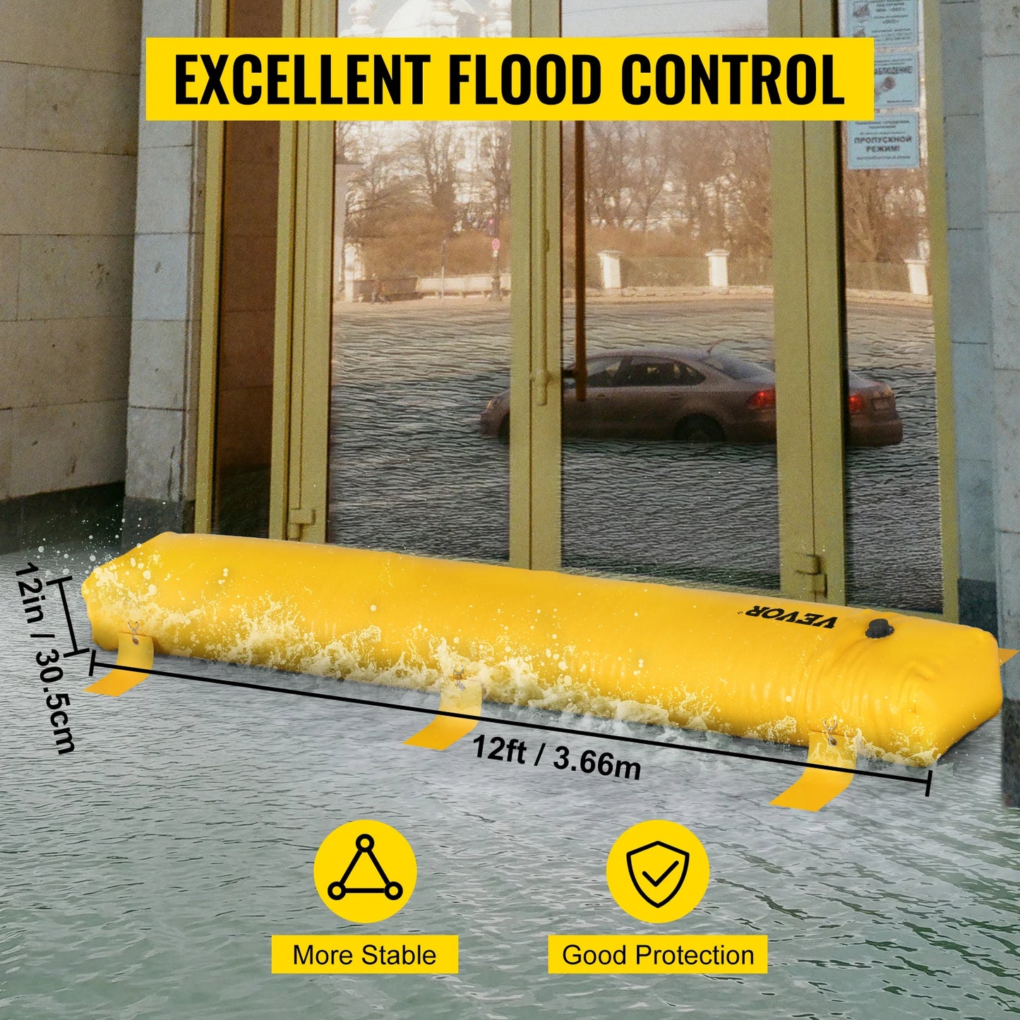 SucceBuy Flood Barrier Reusable PVCYellow Water Soft Folding Diversion Tubes Bags Lightweight Hydro Excellent Waterproof Barrier