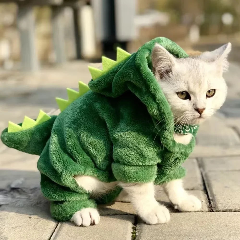 Pet Cat Dog Halloween Dog Clothes for Small Dogs Funny Dinosaur Cosplay Costume Winter Warm Cat Coat Fleece Hoodies Sweater