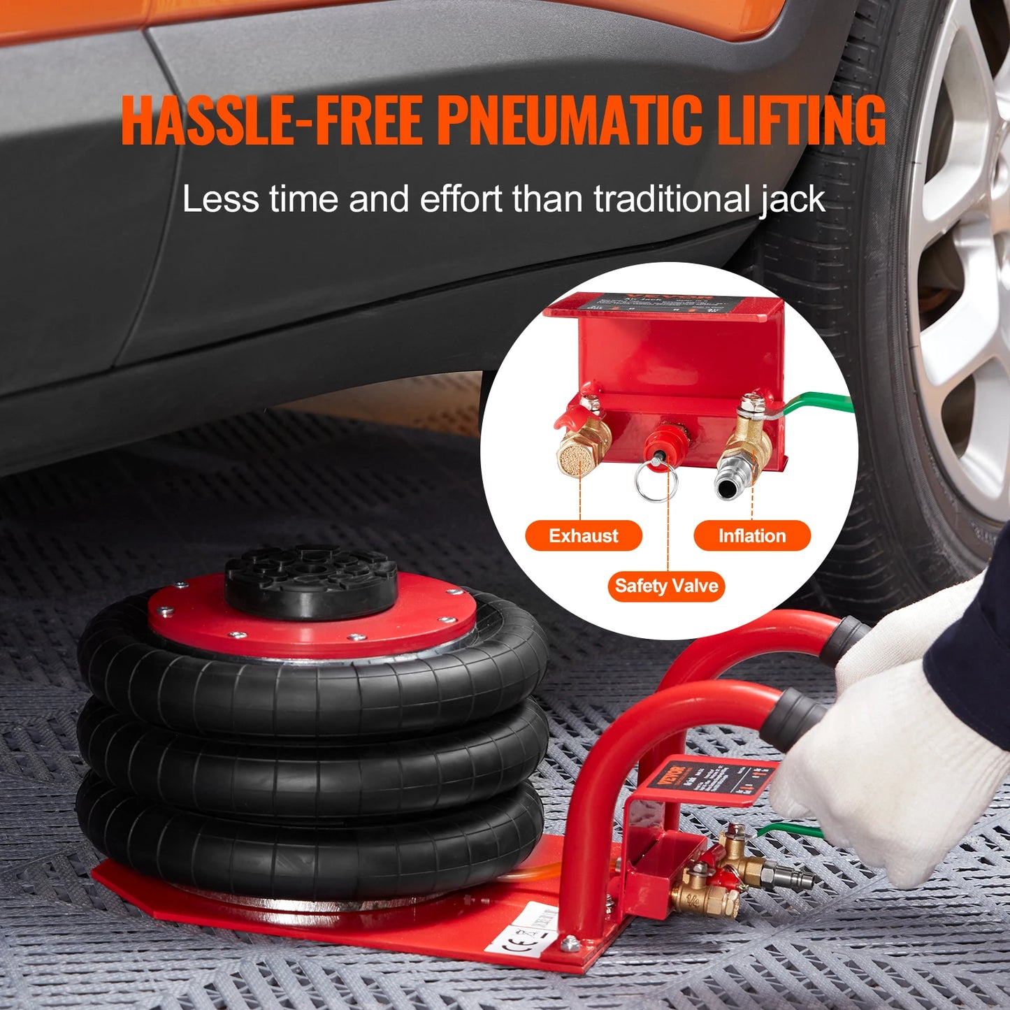 SucceBuy Triple Bag Air Jack 3 Ton/6600 lbs Capacity Portable Pneumatic Car Jack Heavy Duty&Quick Lifting for Garage Car Repair