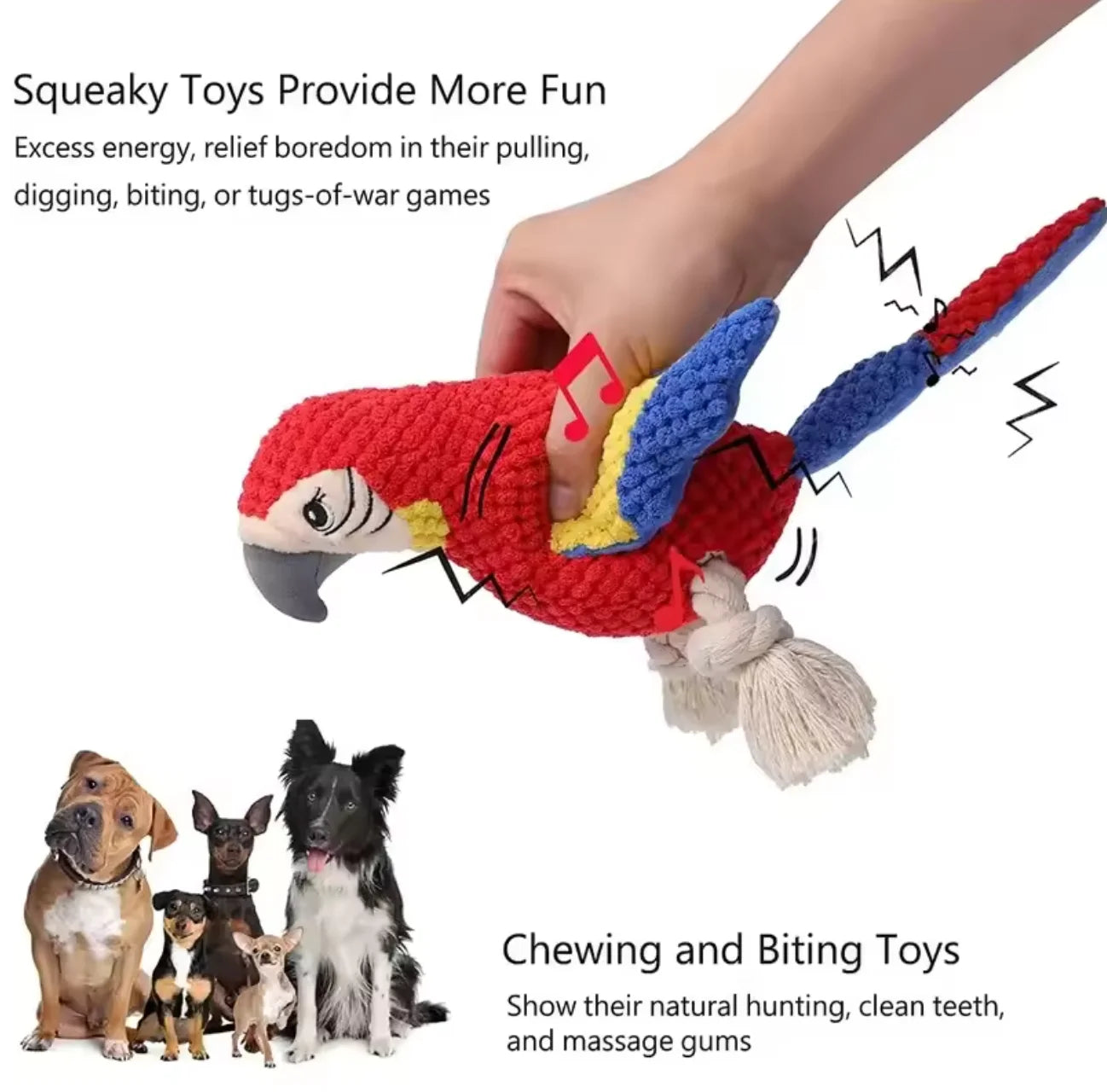 Indestructible Plush Parrot Dog Toy, Squeaky Stuffing Toy, Pet Supplies for Small and Big Dogs