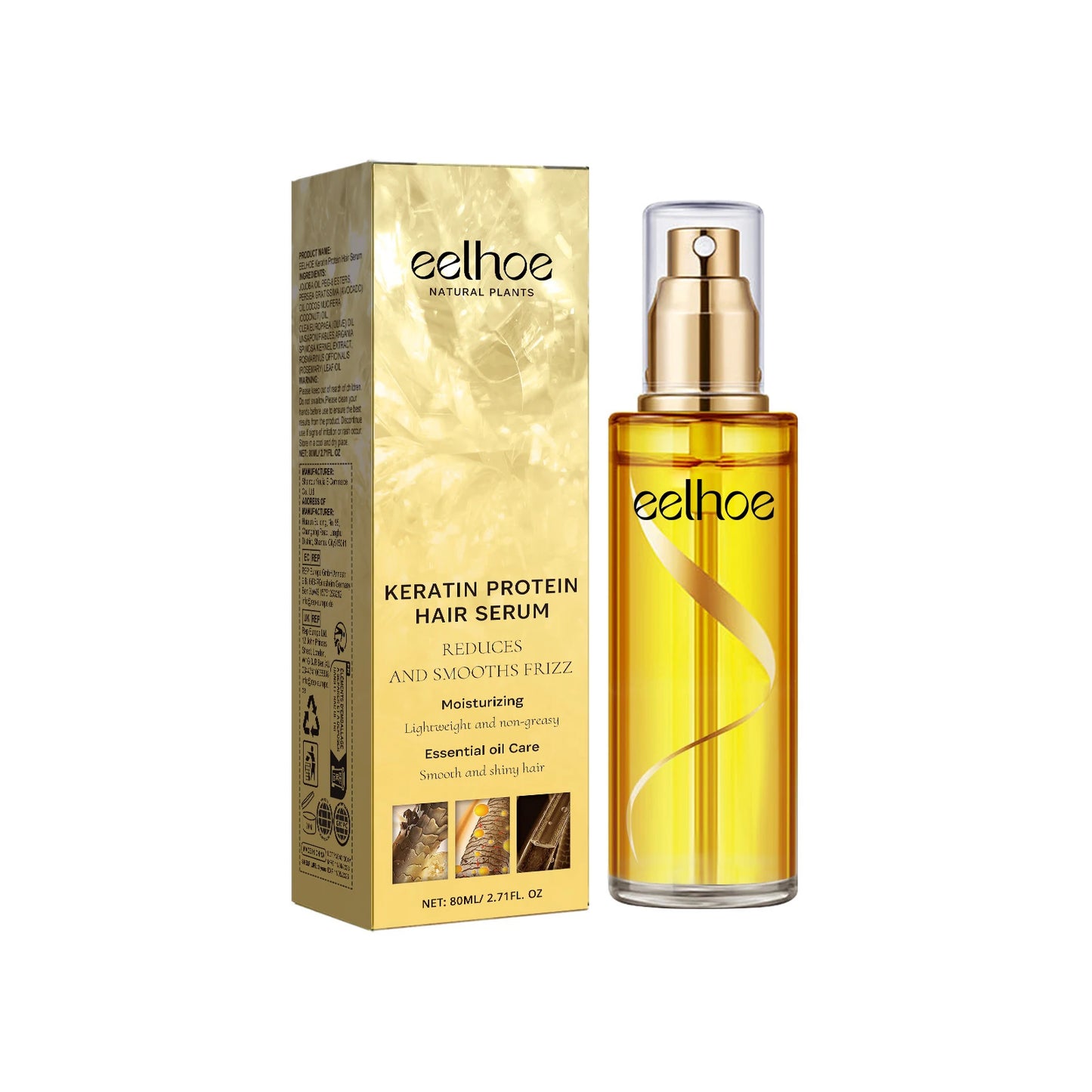 EELHOE Keratin Hair Growth Serum Natural Repair Essence Spray for Dry Curly Hair Hydrate Smooth Frizz Control Growing Hair Care