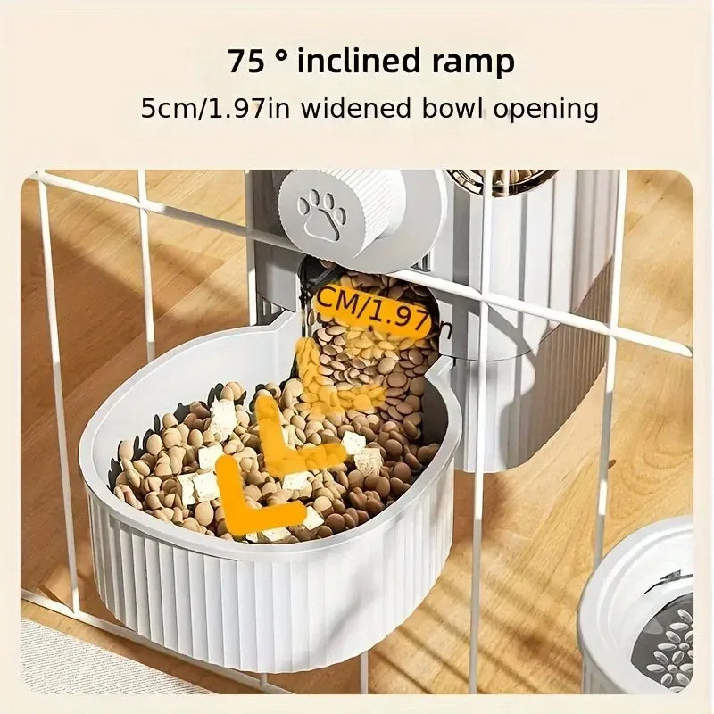 New Hanging Automatic Pet Food Feeder/Water Dispenser, Gravity Cat Auto Feeder Waterer Set with Container Bowl for Cage