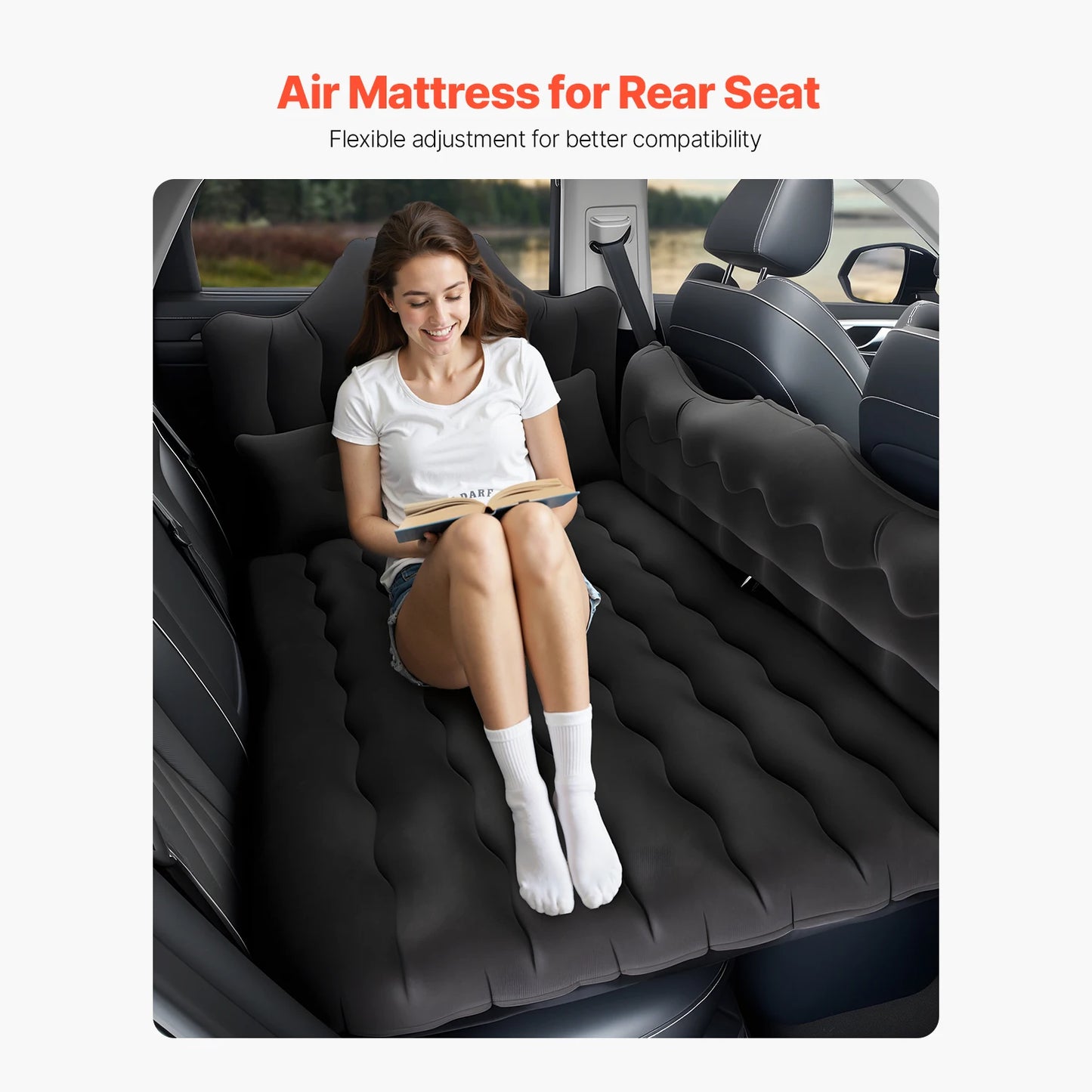 SucceBuy Car Air Mattress Inflatable Back Seat Car Camping Mattress Portable Sleeping Pad with Air Pump Fits Most SUV MPV Sedan