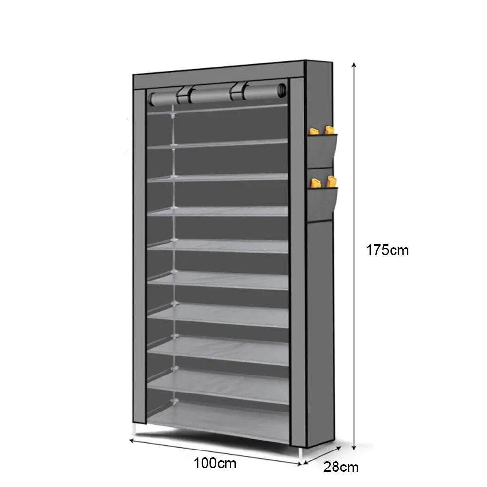 Shoe Rack 10 Tier Shelves Shoes Cabinet Storage 50 Pairs Steel Stand With Cover