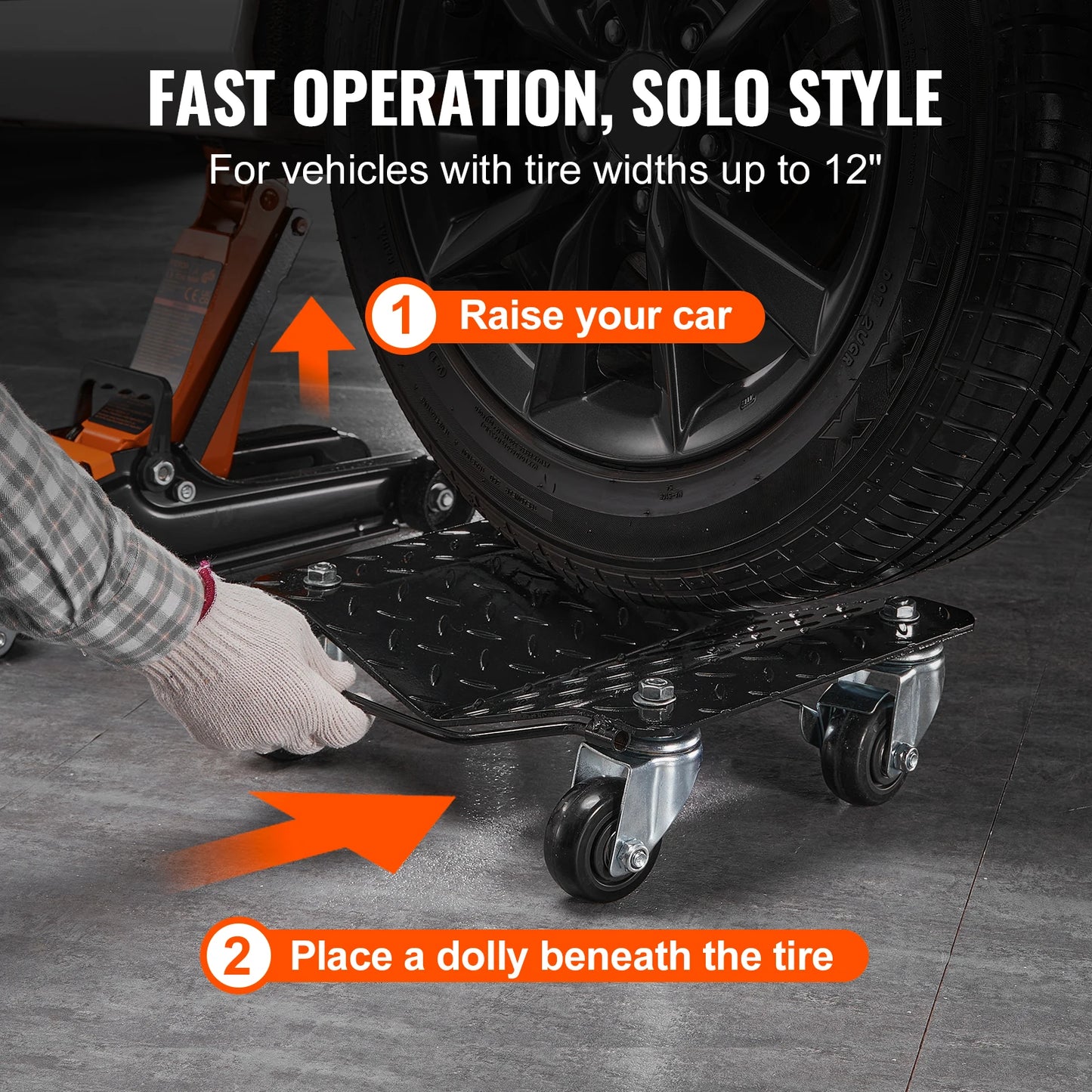 SucceBuy Car Tire Wheel Trolley Dollies 2/4PCS 1500lb Weight Capacity Vehicle Skate Moving Tire with 4Casters Auto Repair Mover