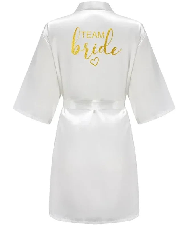 Wedding Party Team Bride Robe Kimono Satin Pajamas Bridesmaid Bathrobe Gold Letter SP093