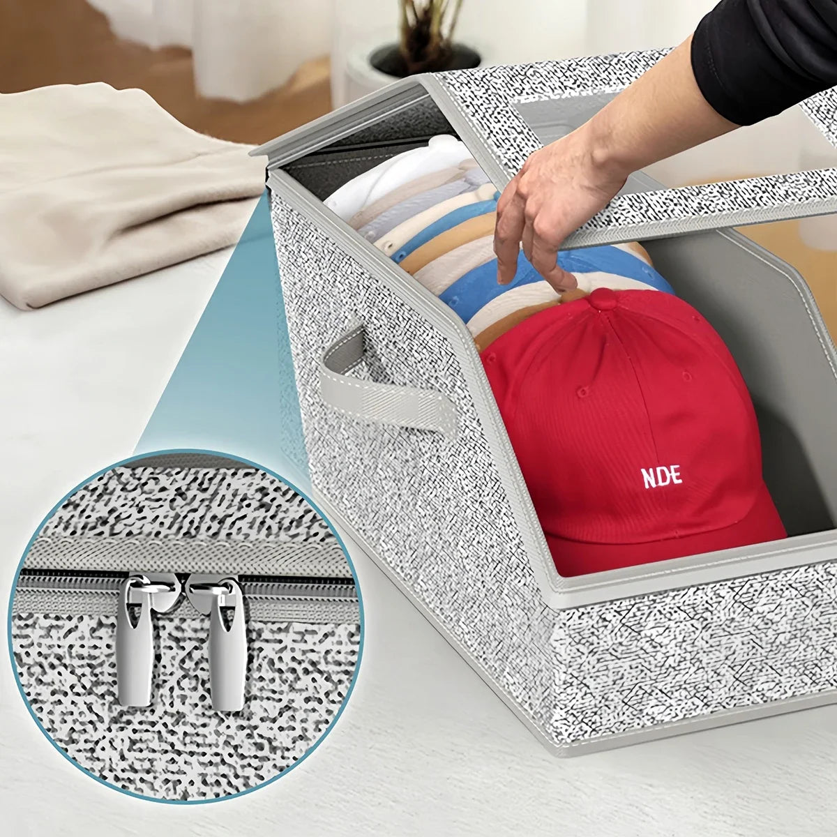 Non Woven Fabric Baseball Cap Storage Box Dustproof Zipper Hat Organizer Foldable Closet Container For Hats Socks Daily Sundries