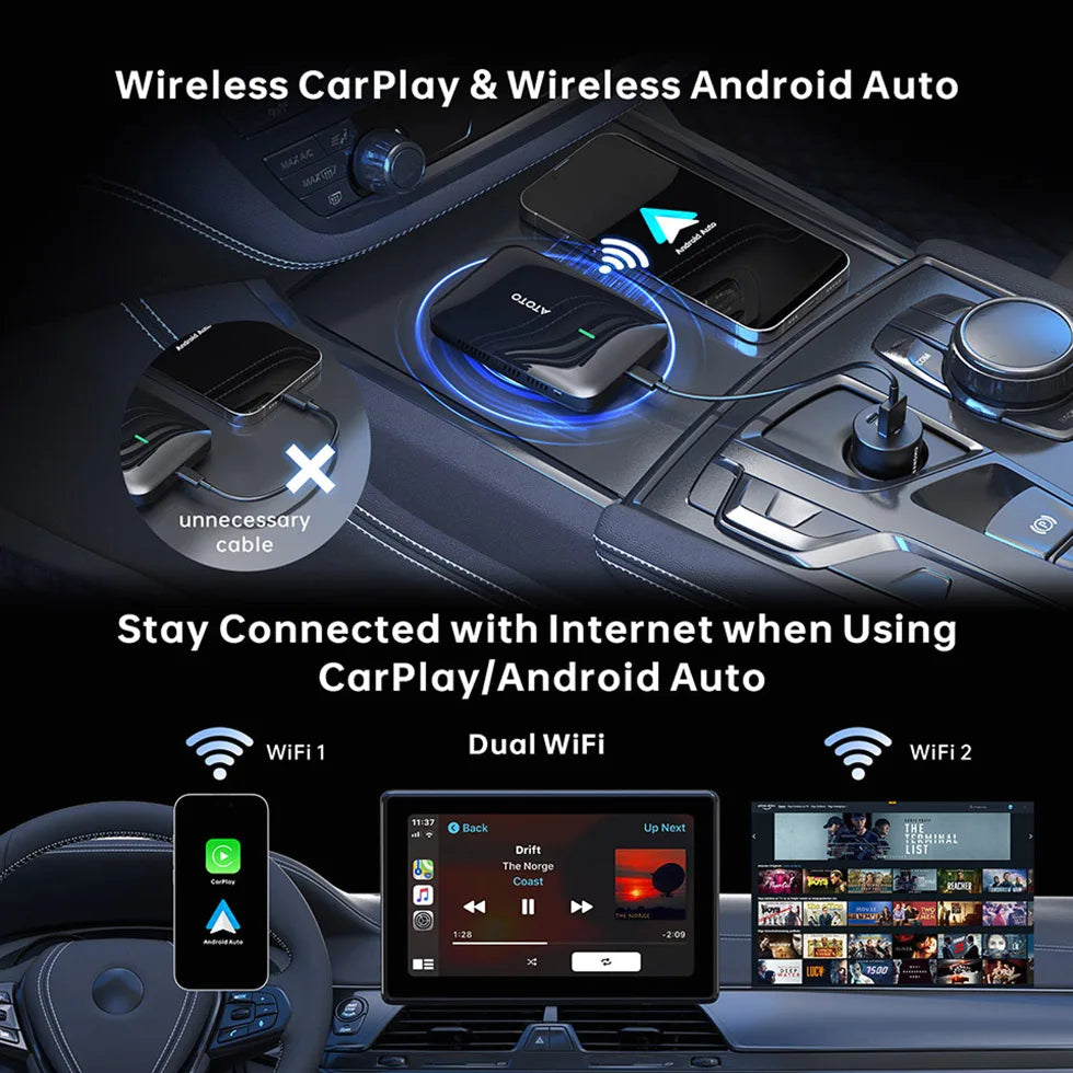 ATOTO Car Smart AI Box Android System 4GB 32GB for Apple Carplay Android Auto Dual WiFi Bluetooth Car Play Adapter CarWave CB4
