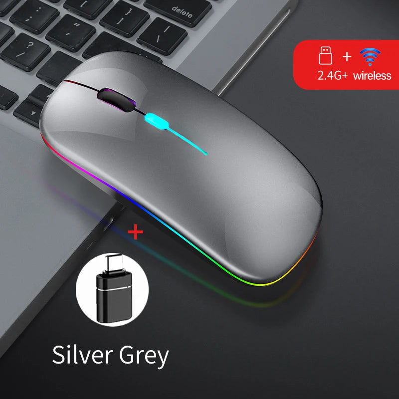 Wireless Mouse Dual Mode Bluetooth-Compatible Mouse LED Rechargeable Laptop Mouse Portable Computer Mice for Laptop ipad Tablet