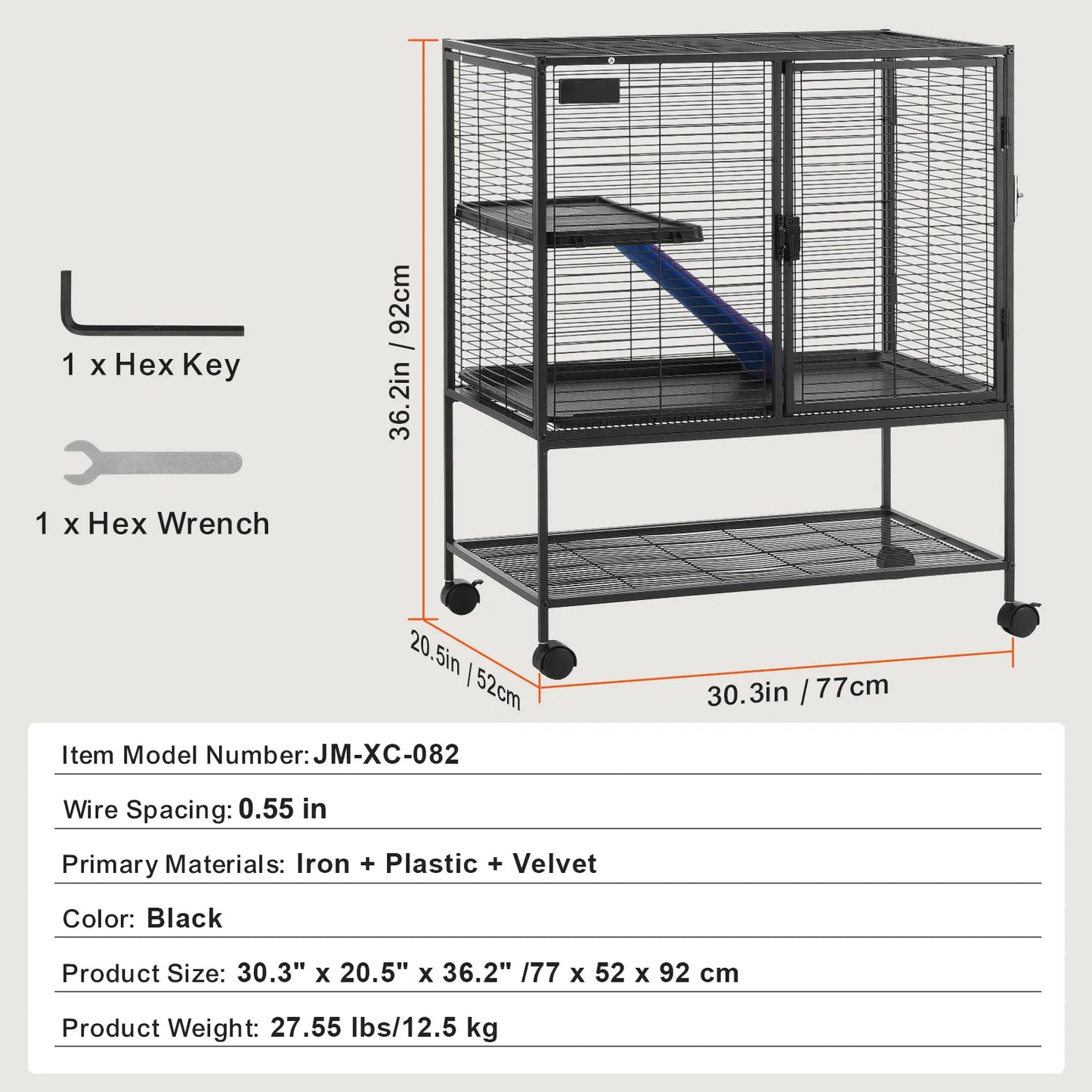SucceBuy 64.6" Rolling Metal Ferret Cage Large 4-Tier Critter Nation Cage Small Animal Cage for Hamster Rats Guinea Chinchilla