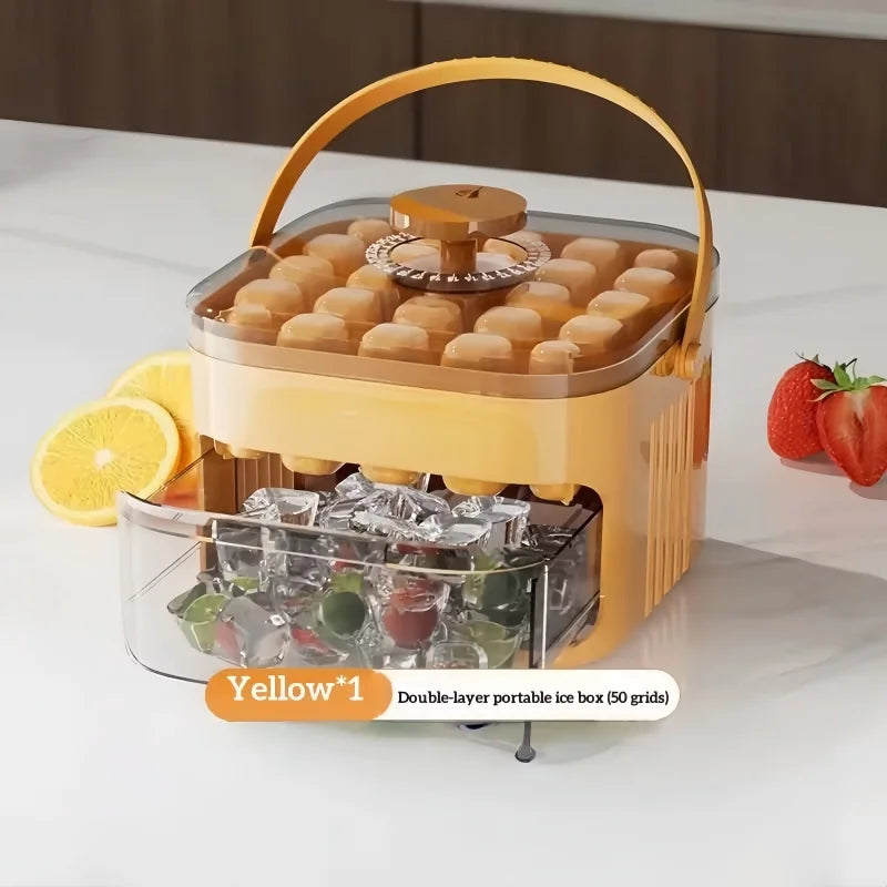 50 Grids Press Type Ice Cube Mold Double-layer Ice Cube Tray with Lid Reusable Ice Box Ice Making Tools Ice Storage Ice Machine