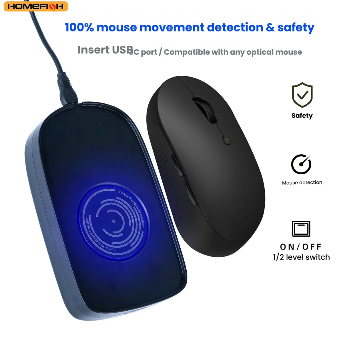 Undetectable Mouse Jiggler 5V 1A Simulate Mouse Mover Wired Wireless Mouse Compatible for Computer Awakening for Keeps PC Active