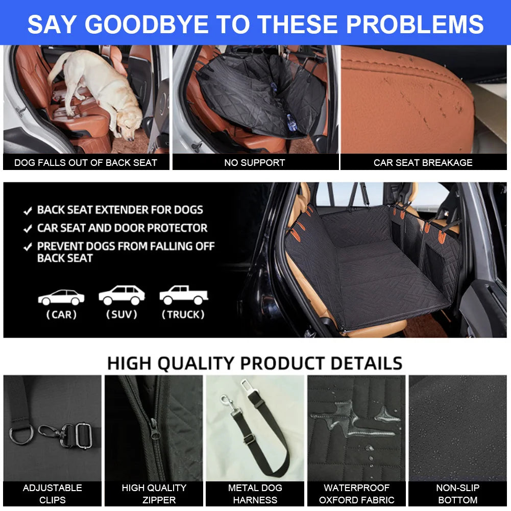 Car Rear Seat Dog Seat Cover up to 150kg Hard Bottom Rear Seat Extender 600D Heavy-Duty Anti-Scratch Washable Dog/Cat Hammock fo