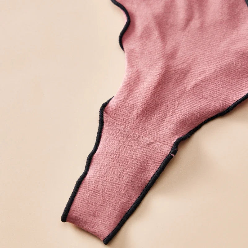 4pcs women's cotton solid color thong sexy comfortable women's underwear daily breathable T-back knitted bow cute girl low-waist