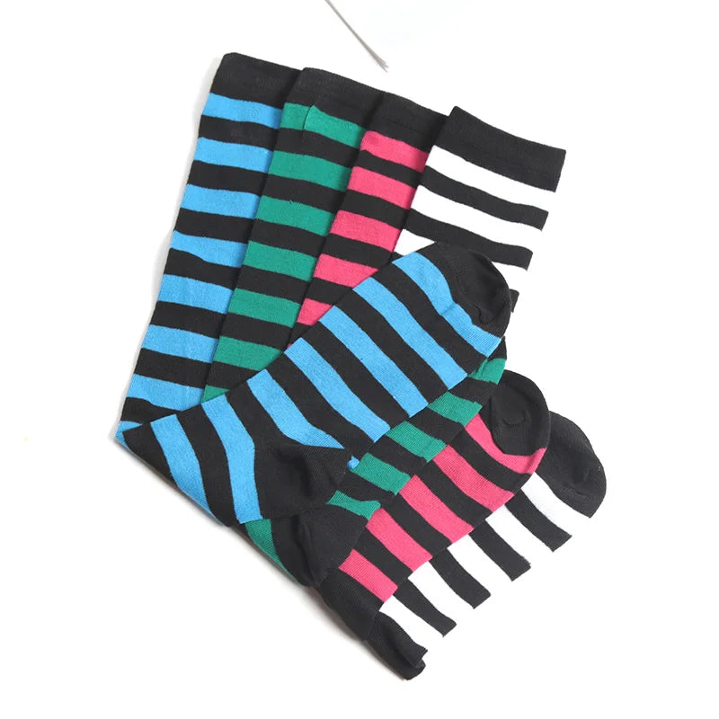 Color Striped Stockings Japanese Knee Socks Fashion Women Keep Warm Sexy Slim Long Socks Black White Striped Hosiery