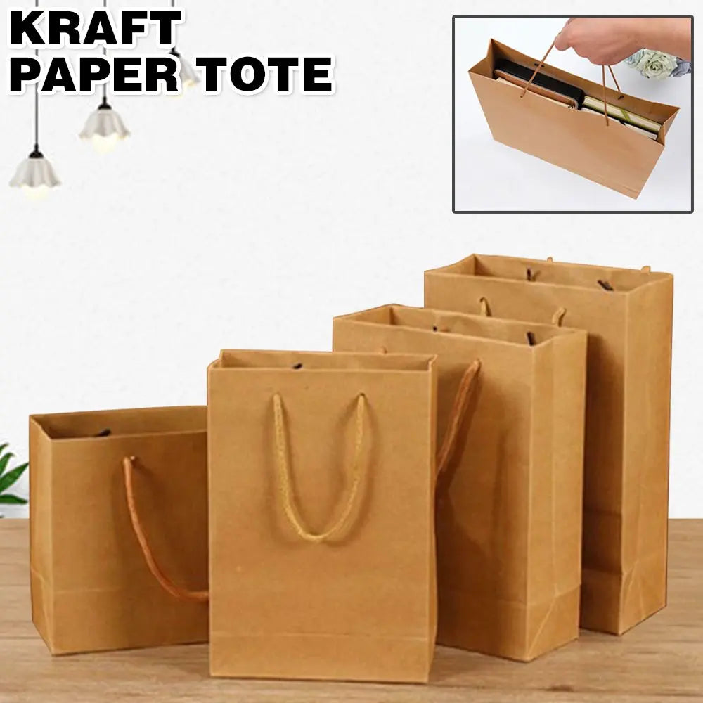 50pcs Bulk Kraft Paper Bags Gift Shopping Carry Craft Brown Bag with Handles 260gsm