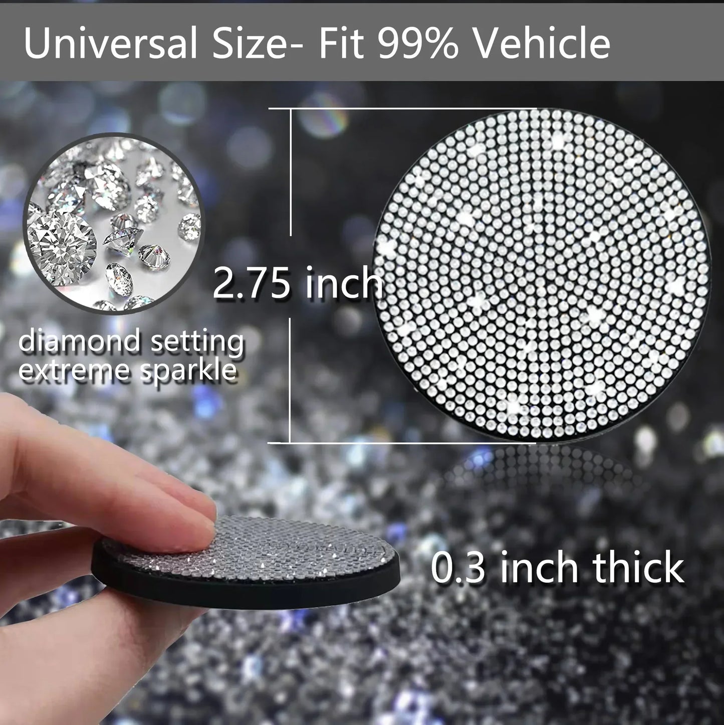 2pcs Bling Creative Auto Car Accessories For Woman Rhinestone Anti Slip Universal Cup Holder Diamond Car Coaster