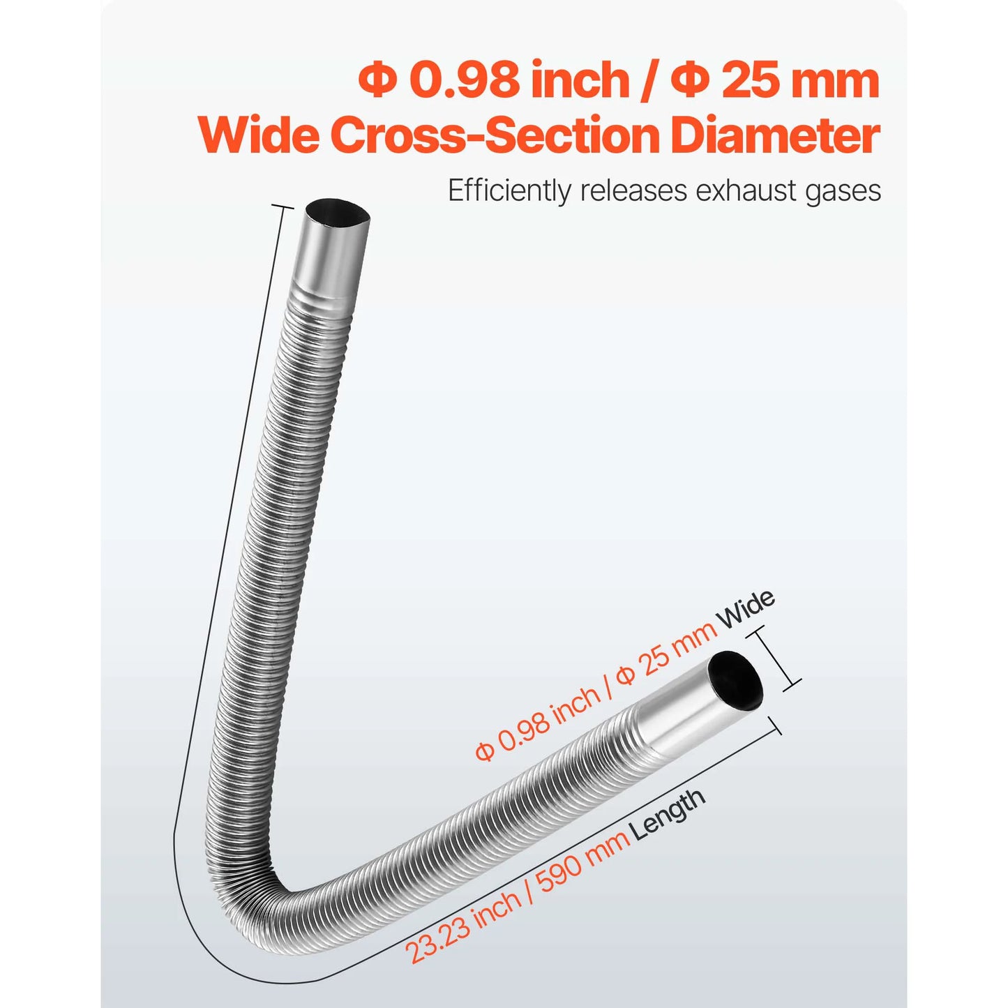 SucceBuy Exhaust Hose 23.6" Diesel Heater Flexible Stainless Steel with 2 Hose Clamps Air Diesel Parking Heater for 2KW 5KW 8KW