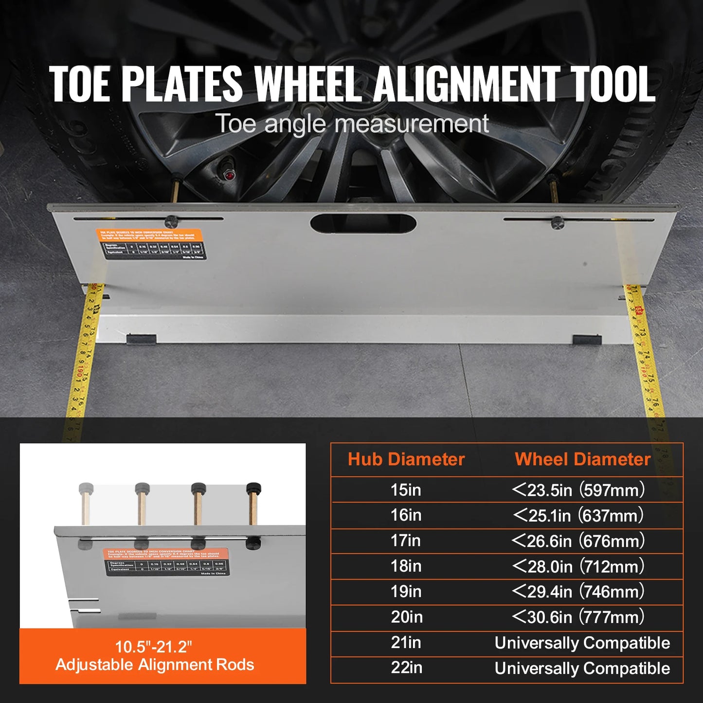 SucceBuy Wheel Alignment Tool 2-Pack Alignment Tool Toe Plate Stainless Steel Toe Angle Measurement Tool Plate 4 Alignment Rods