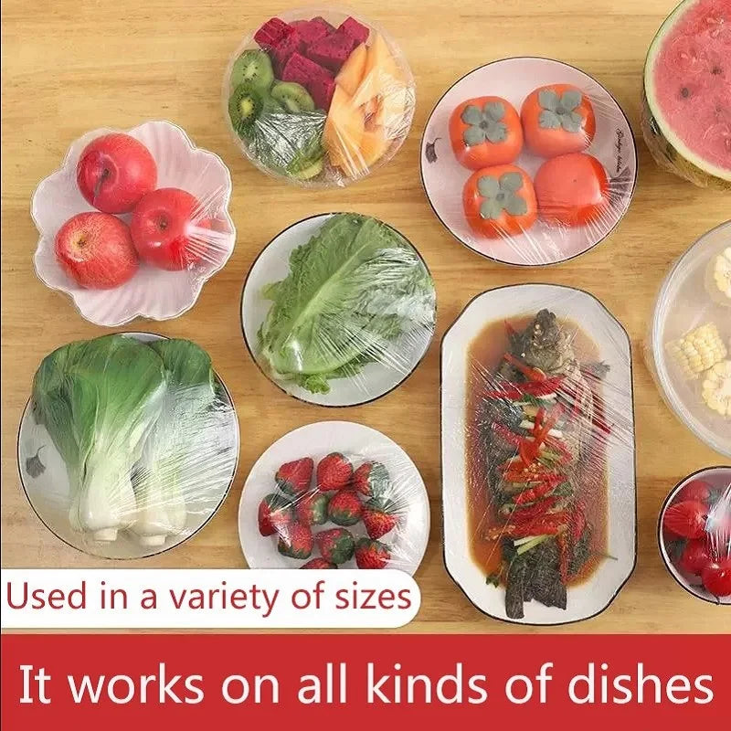 Disposable Food Cover Plastic Shower Cap Fruit Food Cover Elastic Plastic Wrap Cover Food Grade Storage Bag Kitchen Organizer