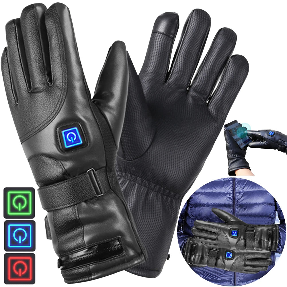 Rechargeable Heated Gloves 3 Temperature Levels Waterproof Electric Winter Gloves Hand Warmer for Outdoor Cycling Skiing Hiking