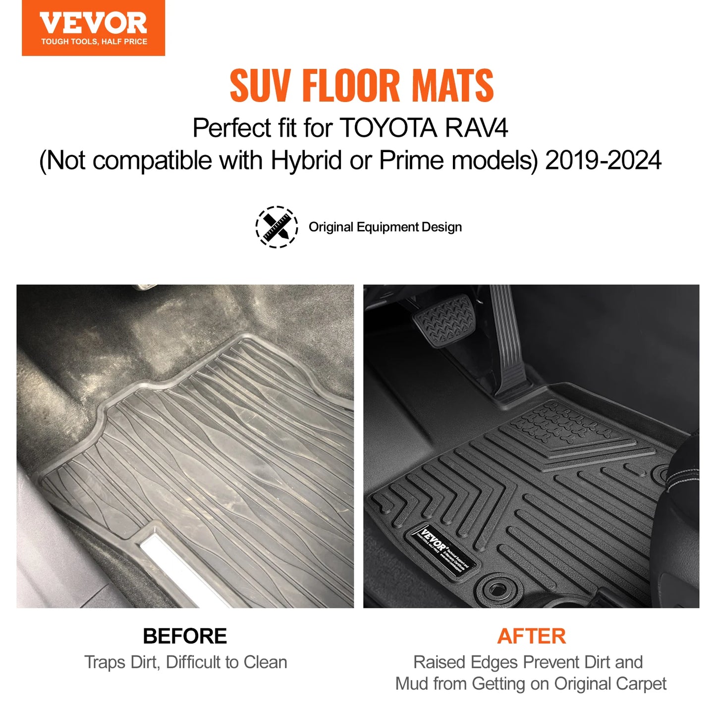 SucceBuy Automotive Floor Mats, Fits for Toyota RAV4 (Not for Hybrid or Prime) 2019-2024, 3 pcs Front and 2nd Row Liners for SUV