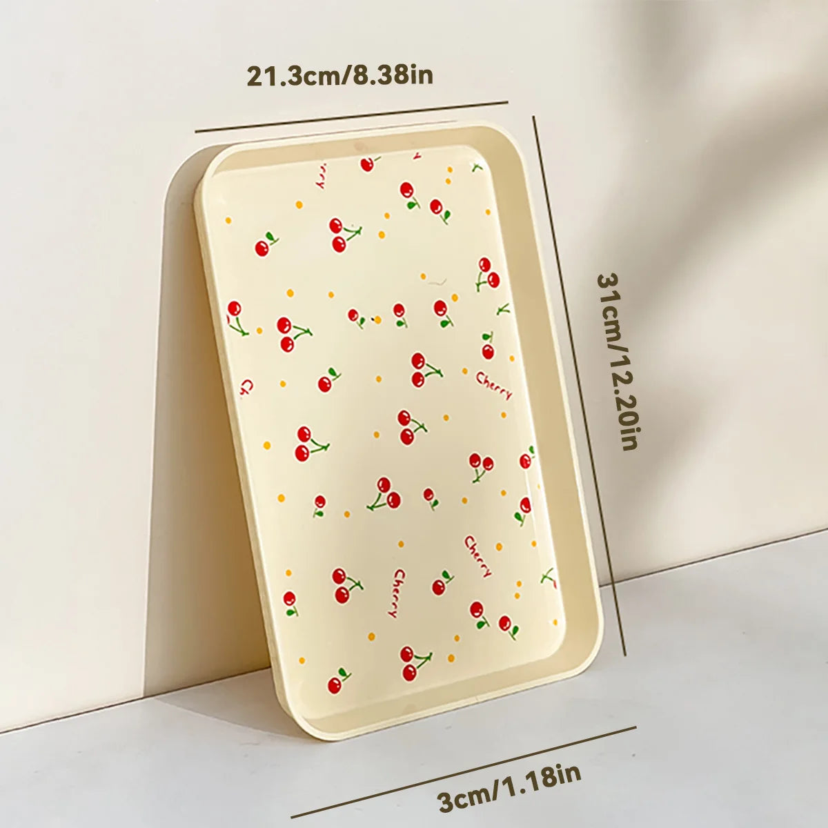 WORTHBUY Multifunctional Plastic Serving Tray Cherry Pattern Fruit Dessert Plates Kitchen Organizer Perfume Jewelry Storage Tray